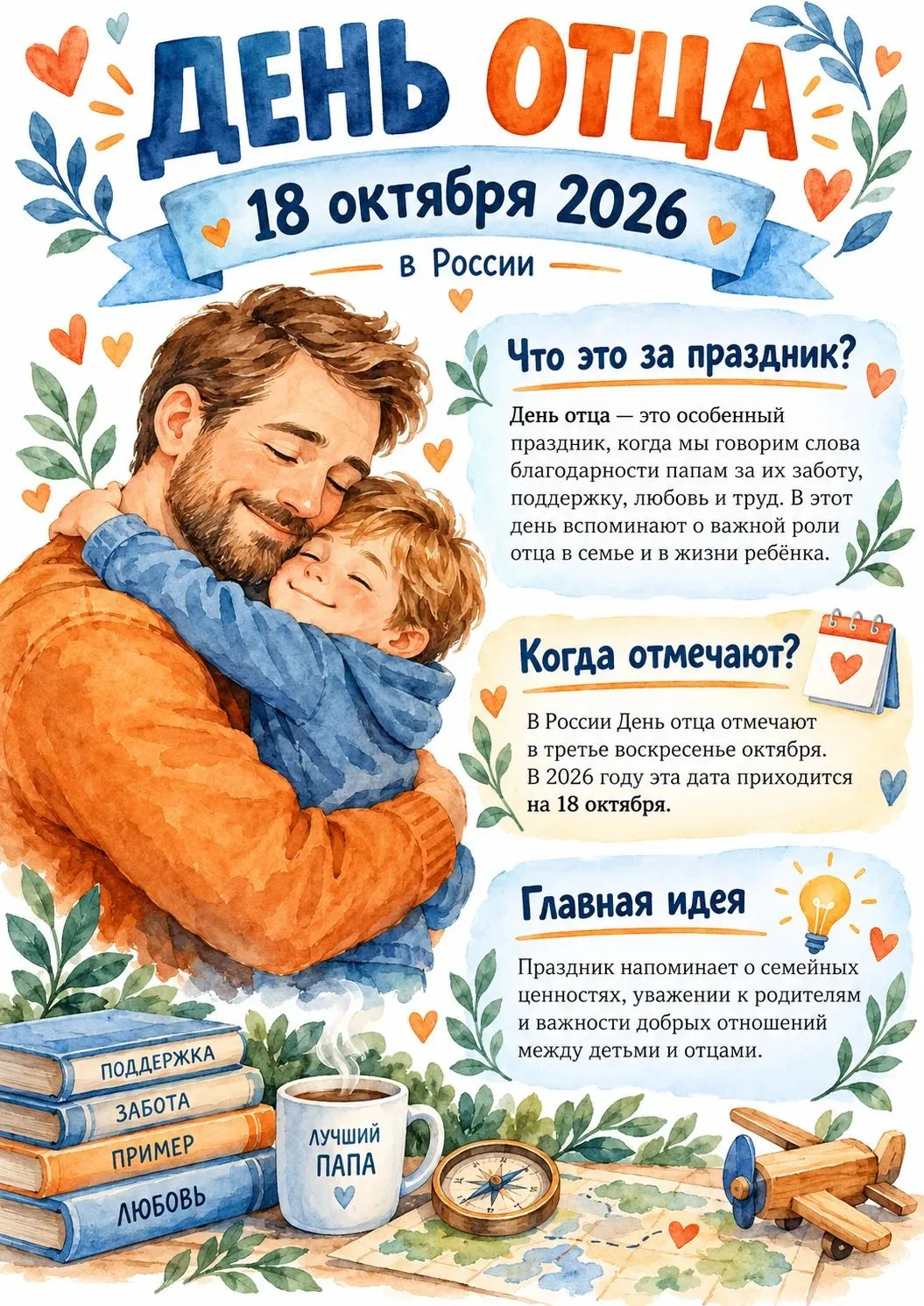 🎉 День отца в России отмечают в третье воскресенье октября — в 2026 году это 18 октябр...