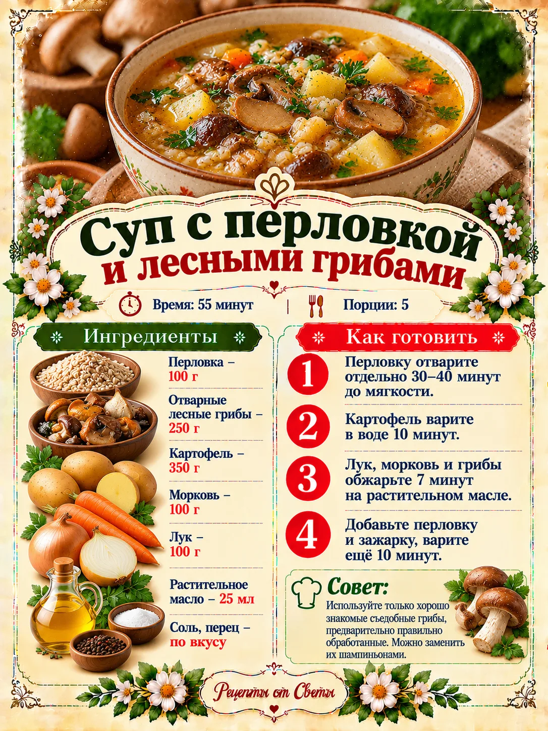 🍄 Суп с перловкой и лесными грибами, густой, наваристый и с таким ароматом, что домашн...