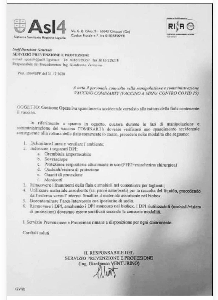 Если во время использования и введения вакцины COMINARTY произошло случайное разливание...