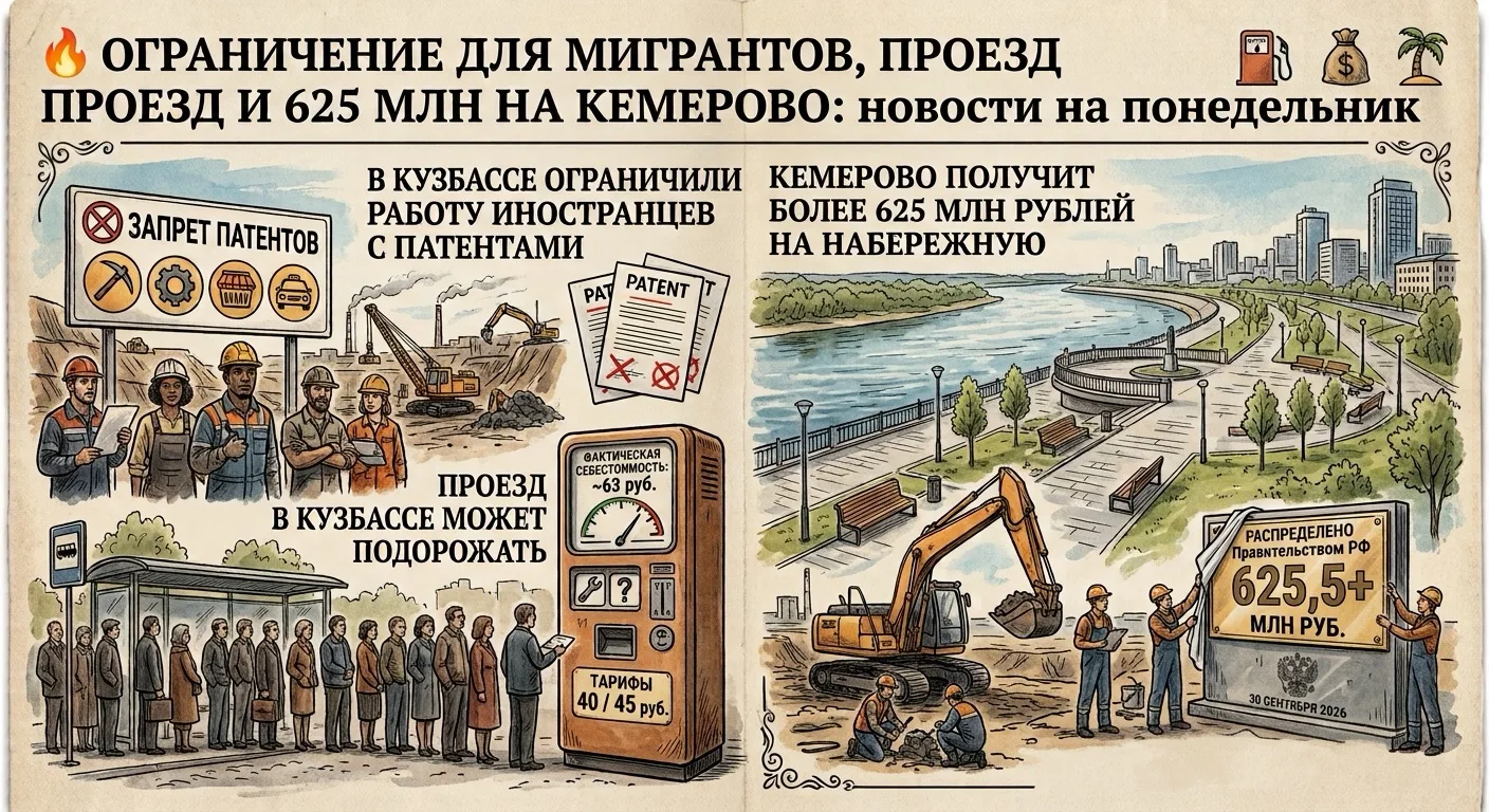 🔥 ОГРАНИЧЕНИЕ ДЛЯ МИГРАНТОВ, ПРОЕЗД И 625 МЛН НА КЕМЕРОВО:  новости на понедельник