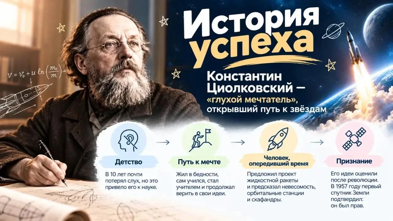 🌟 История успеха: Константин Циолковский — «глухой мечтатель», открывший путь к звёздам