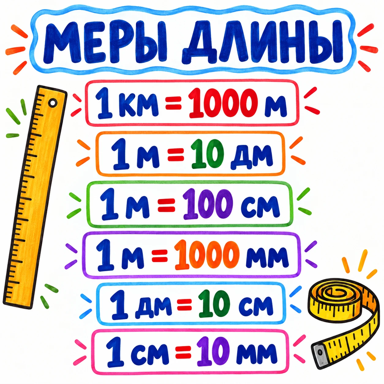 📚 Подготовили полезные памятки для школьников: меры длины, площади, массы и объёма.