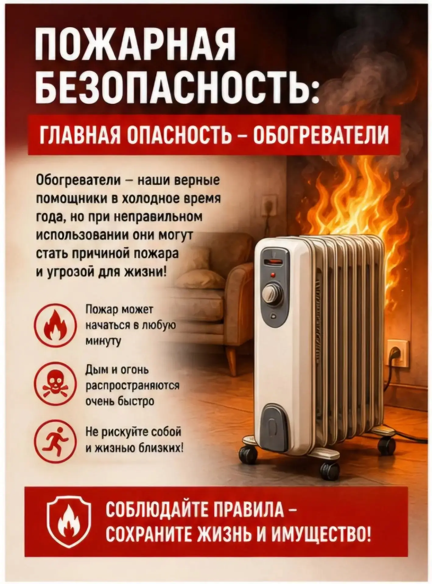 🔥 Пожарная безопасность: главная опасность — обогреватели
