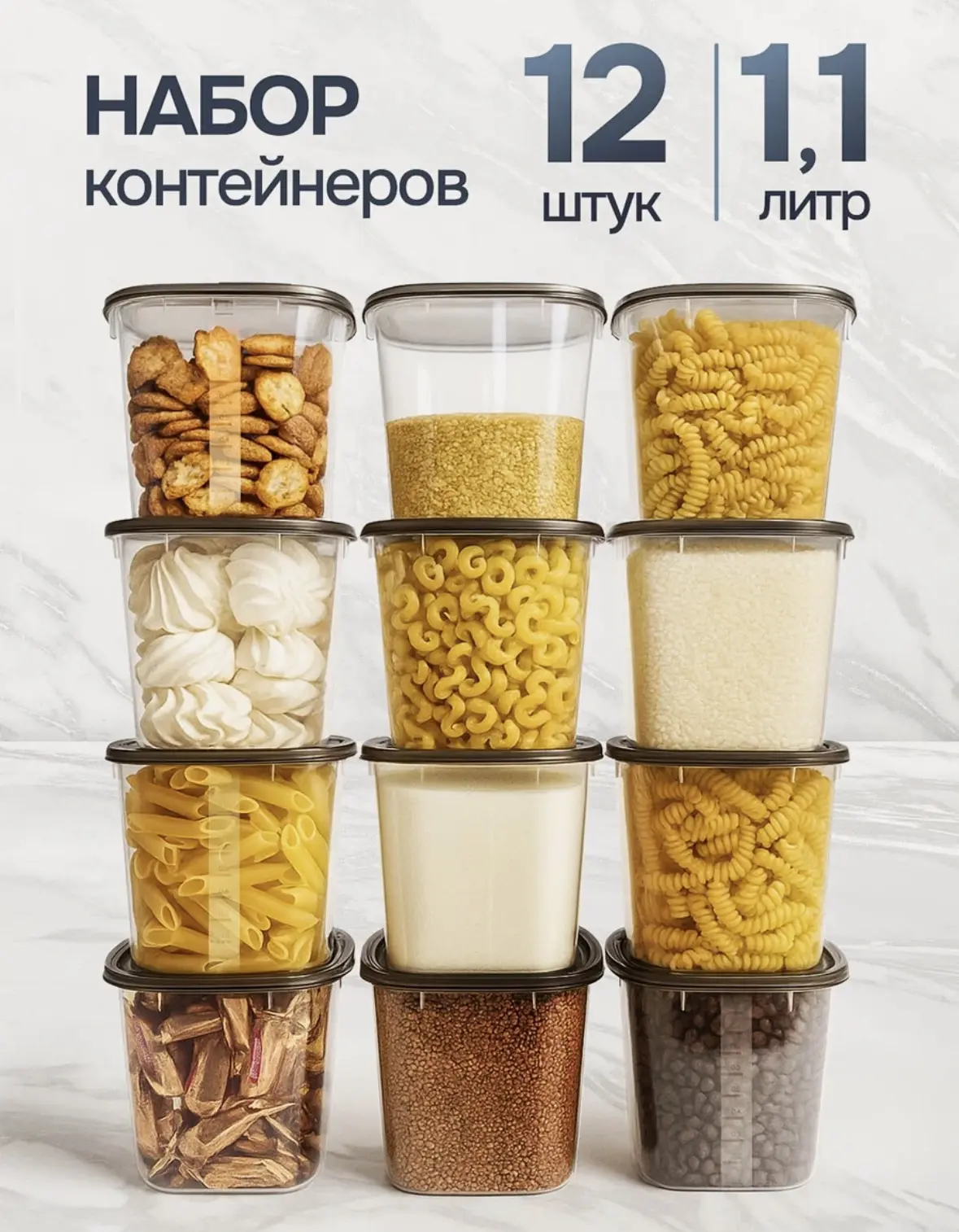 Контейнеры для круп, контейнеры для еды, банки для сыпучих продуктов, для кухни 12 шт, ...