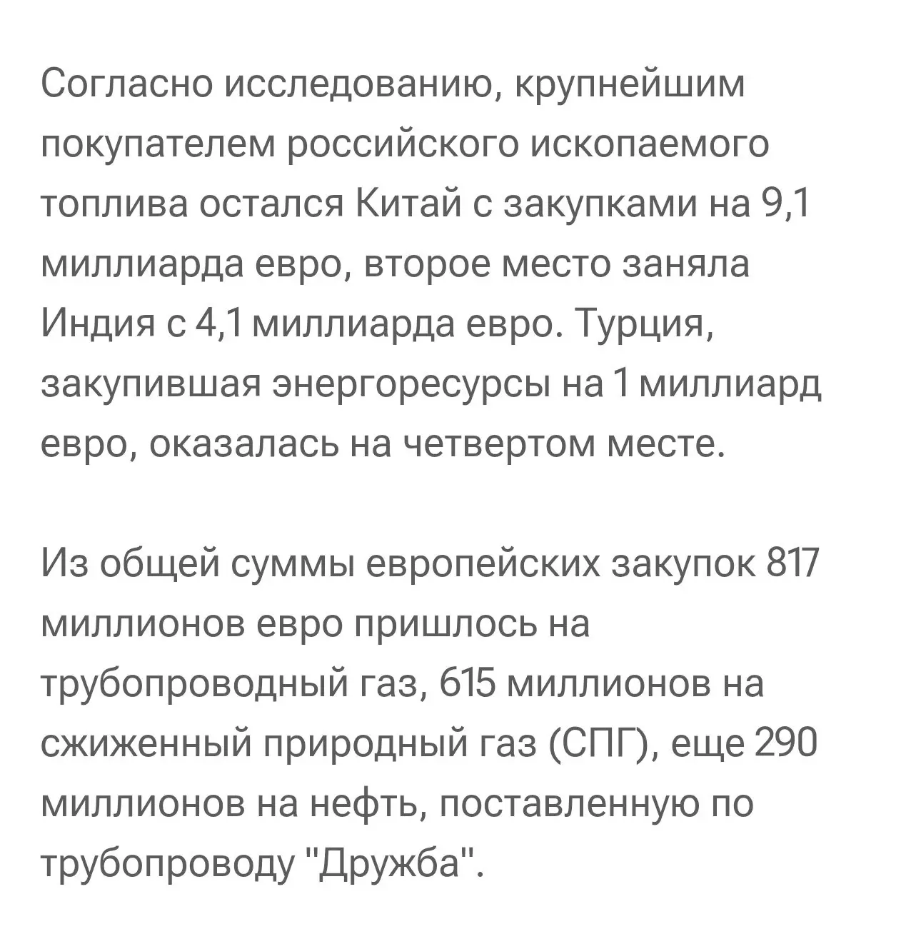 Европа в сентябре на 3 месте по закупке российских энергоносителей на 1,7 млрд евро - и...
