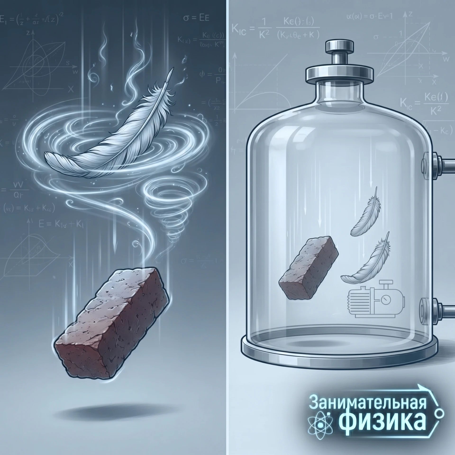🧱 Падение тел в воздухе и вакууме