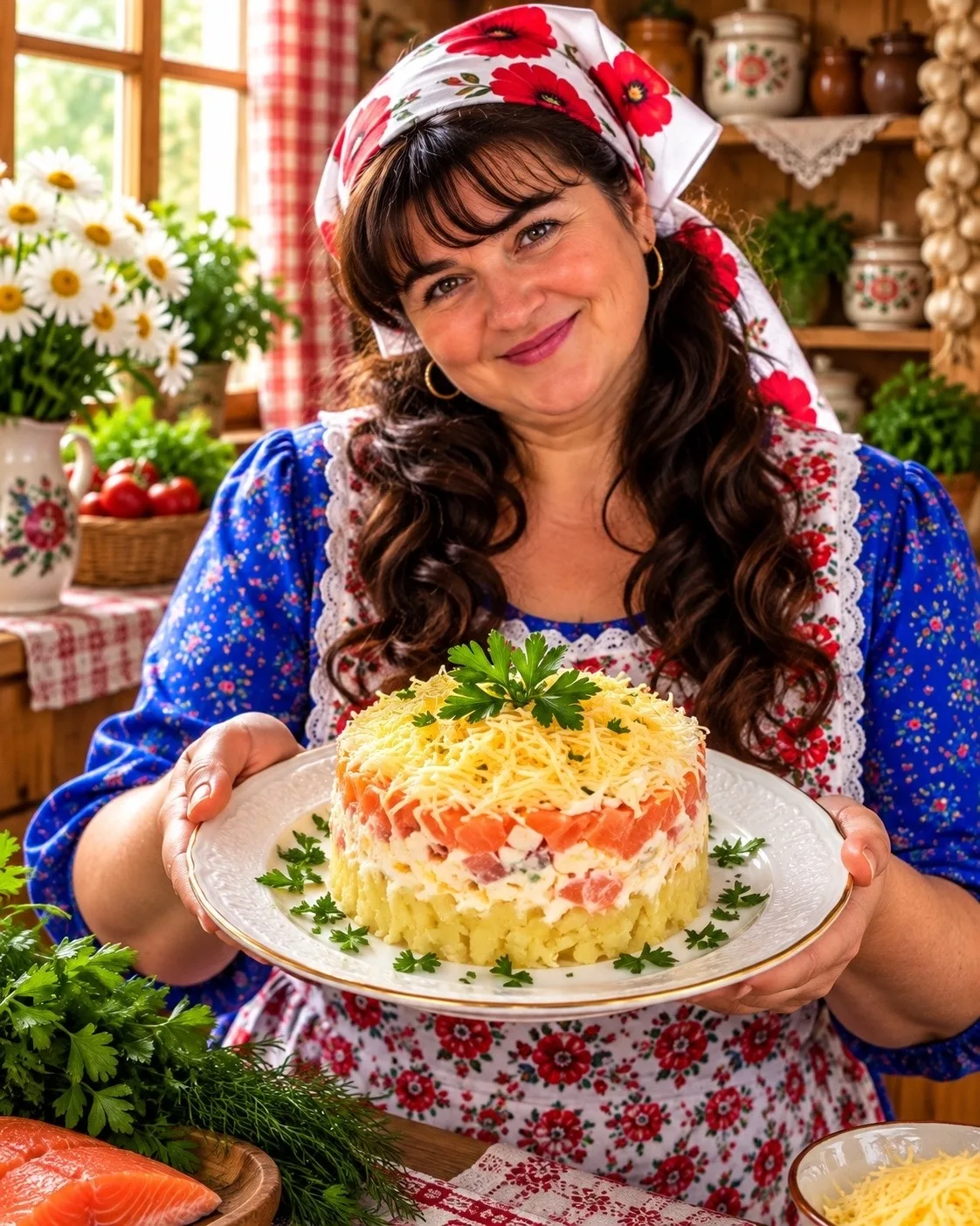 🥗 Салат с сыром и копчёной горбушей