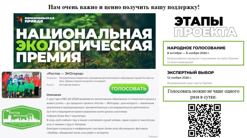 Проект «Ростов - ЭКОгород» участвует в Национальной экологической премии «Комсомольской...