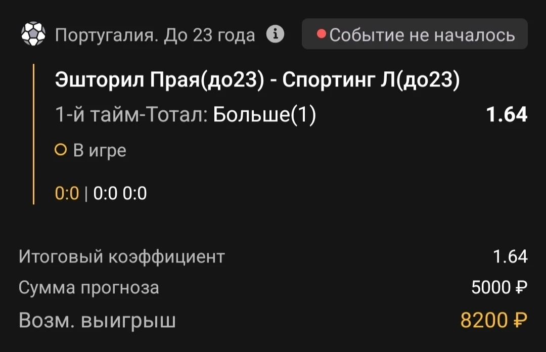 1-й тайм | Тотал 0.5-1 (Б)