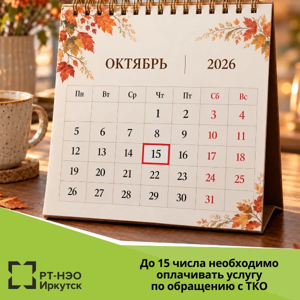 Услугу по обращению с ТКО необходимо оплачивать до 15 числа месяца, следующего за расче...