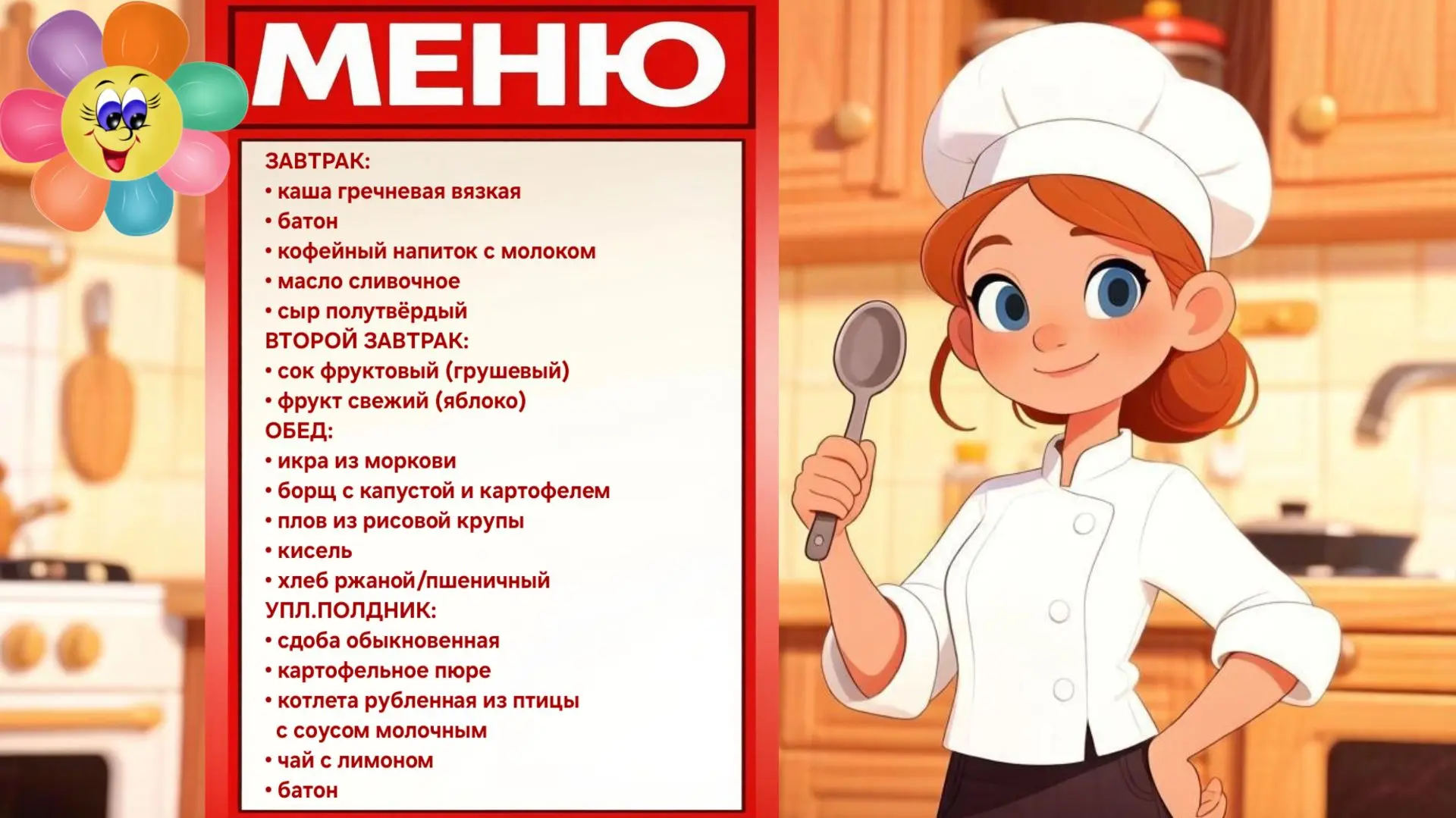 Сегодня в рационе наших воспитанников сбалансированное сочетание белков, жиров и углево...