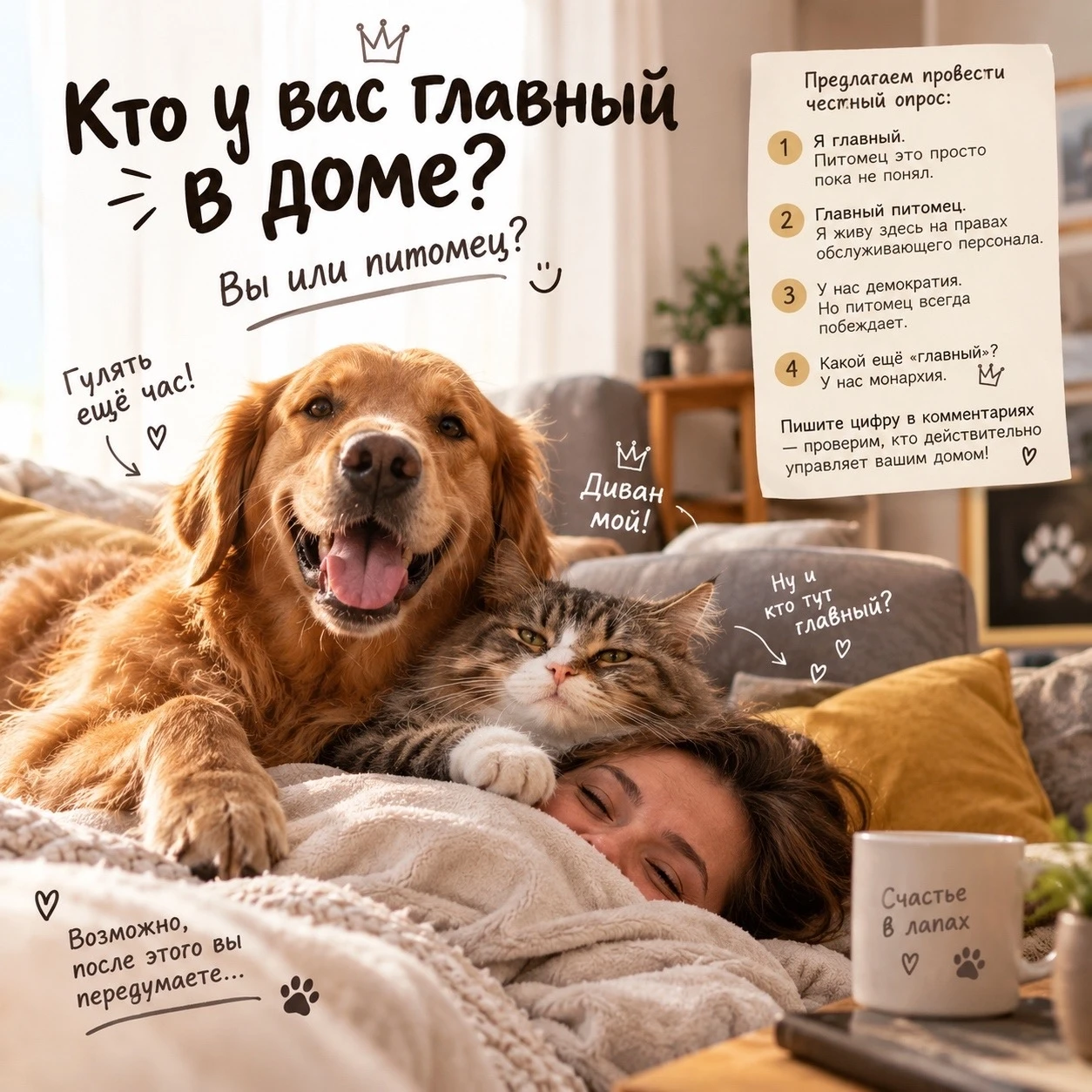 Кто у вас главный в доме — вы или питомец? 😄