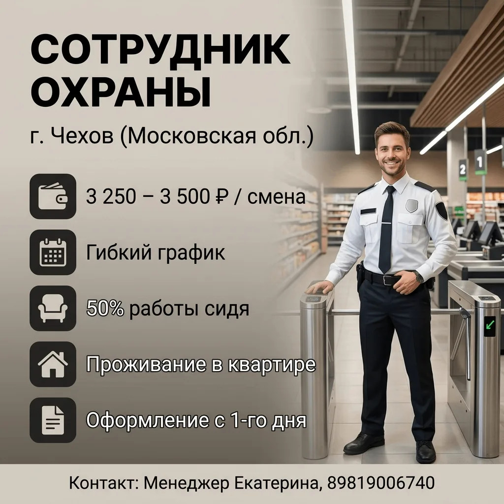🏬 МЫ ПРИГЛАШАЕМ на работу сотрудника Охраны в гипермаркет. 50% - работа СИДЯ!