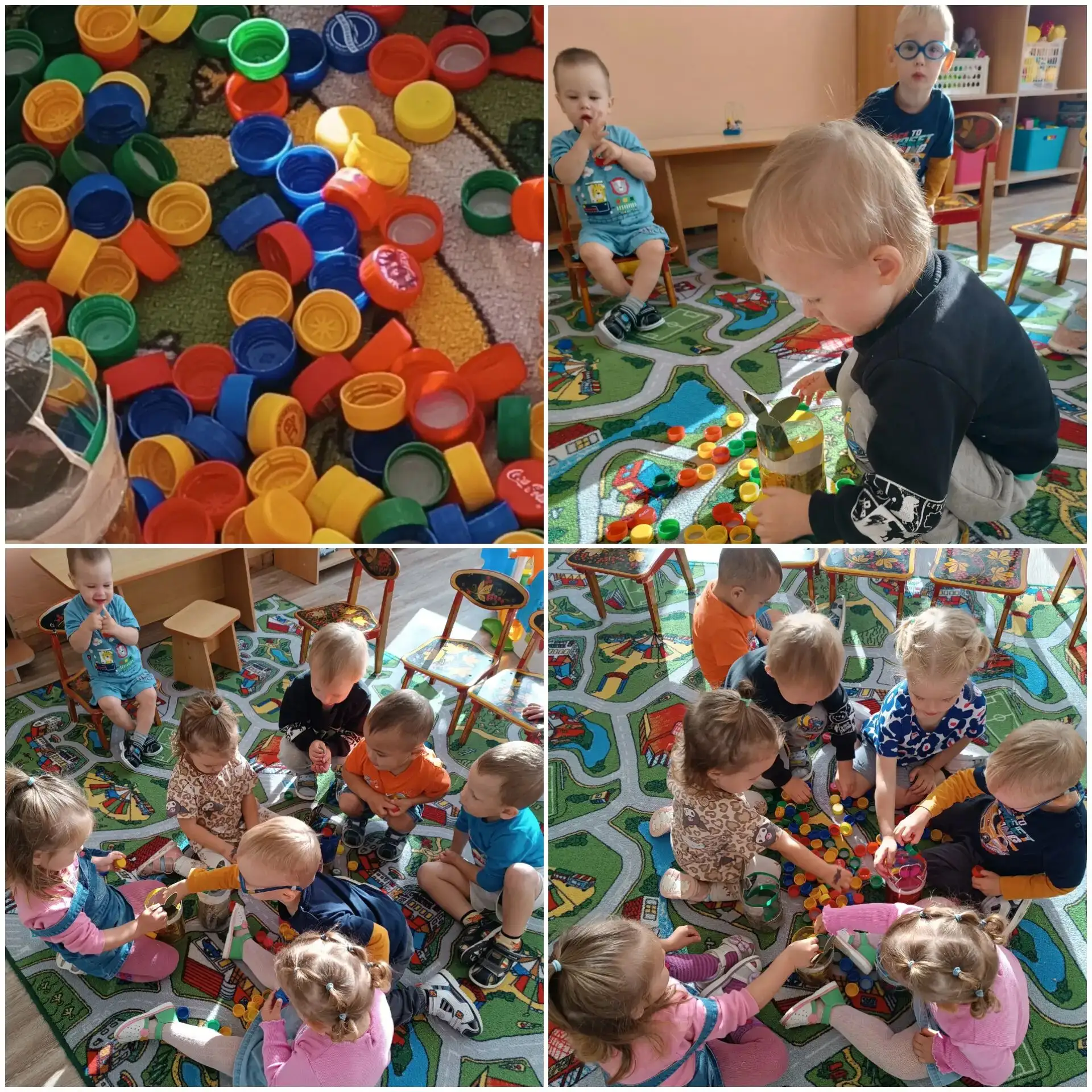 🌈 На днях птенчики получили море удовольствия, играя с разноцветными пробками! 🎉🤗 Де...