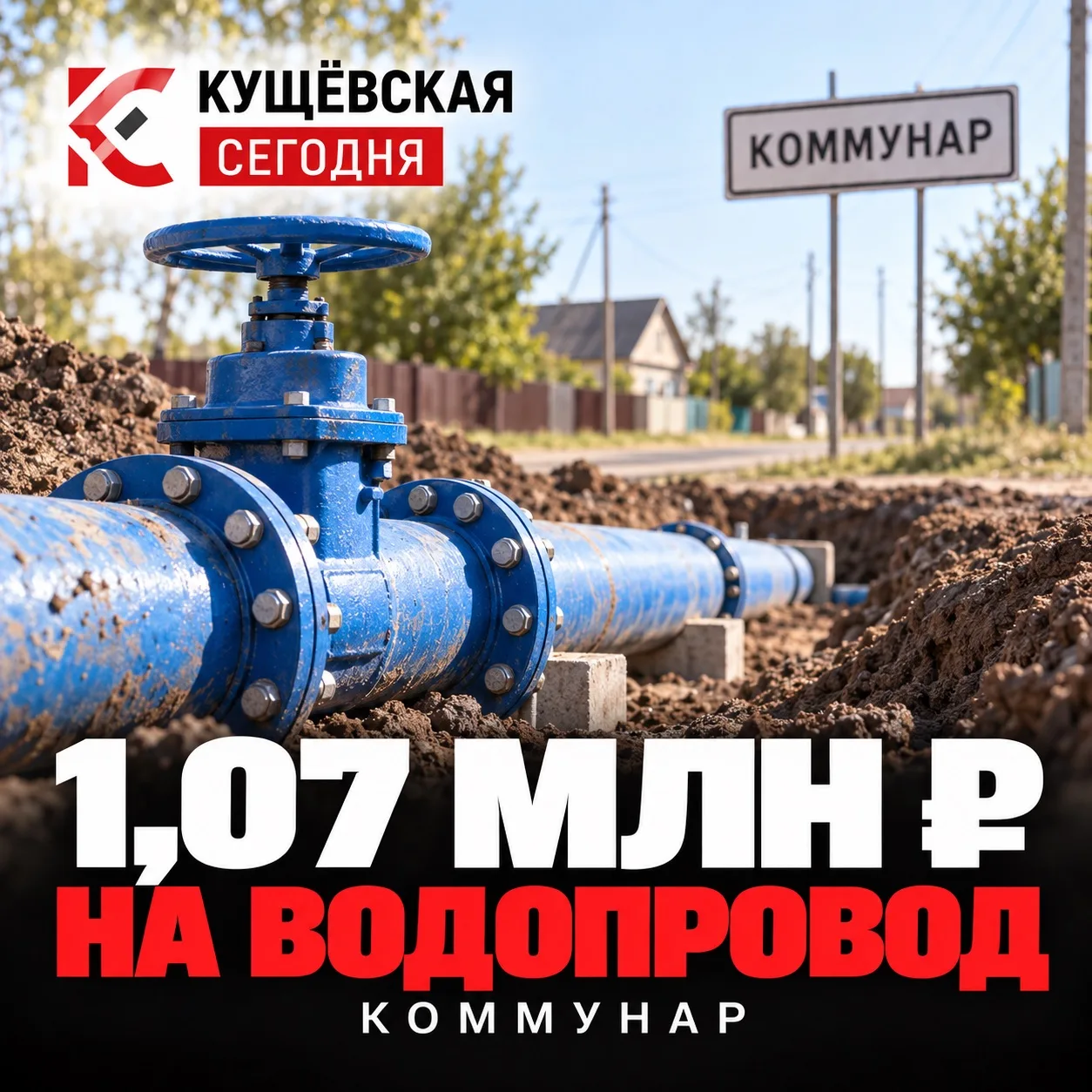 🚰 1,07 млн ₽ на водопровод
