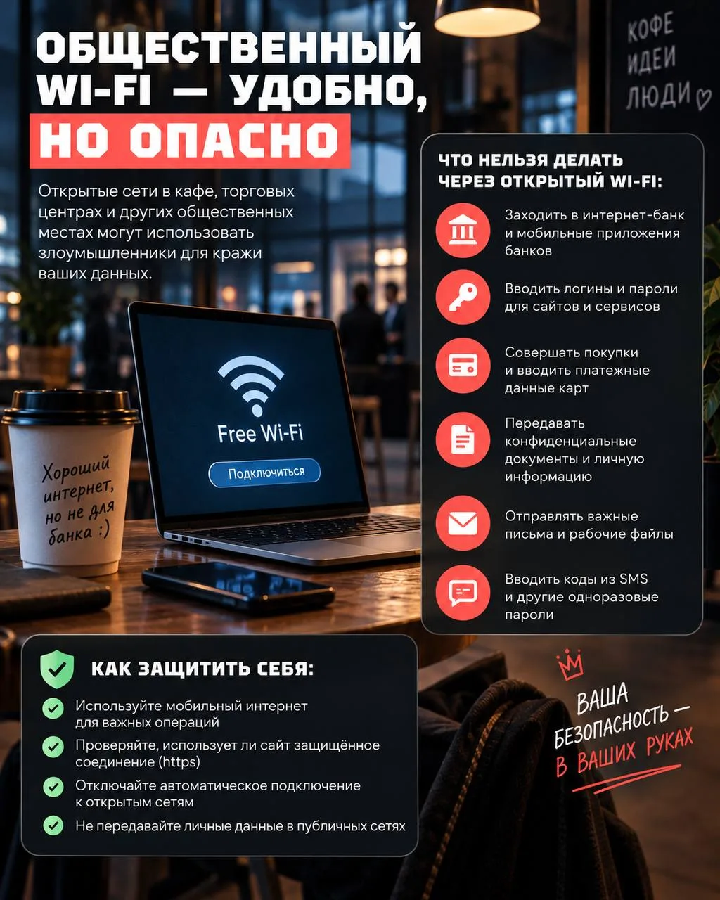 📱 Воронежцев предупредили, какие действия опасно совершать через общественный Wi-Fi.