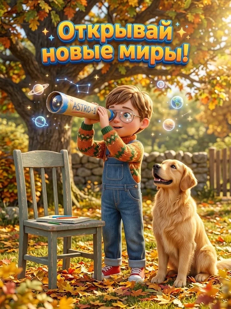 Открывай новые миры! Этот мальчик с бумажной подзорной трубой уже рассматривает планеты...