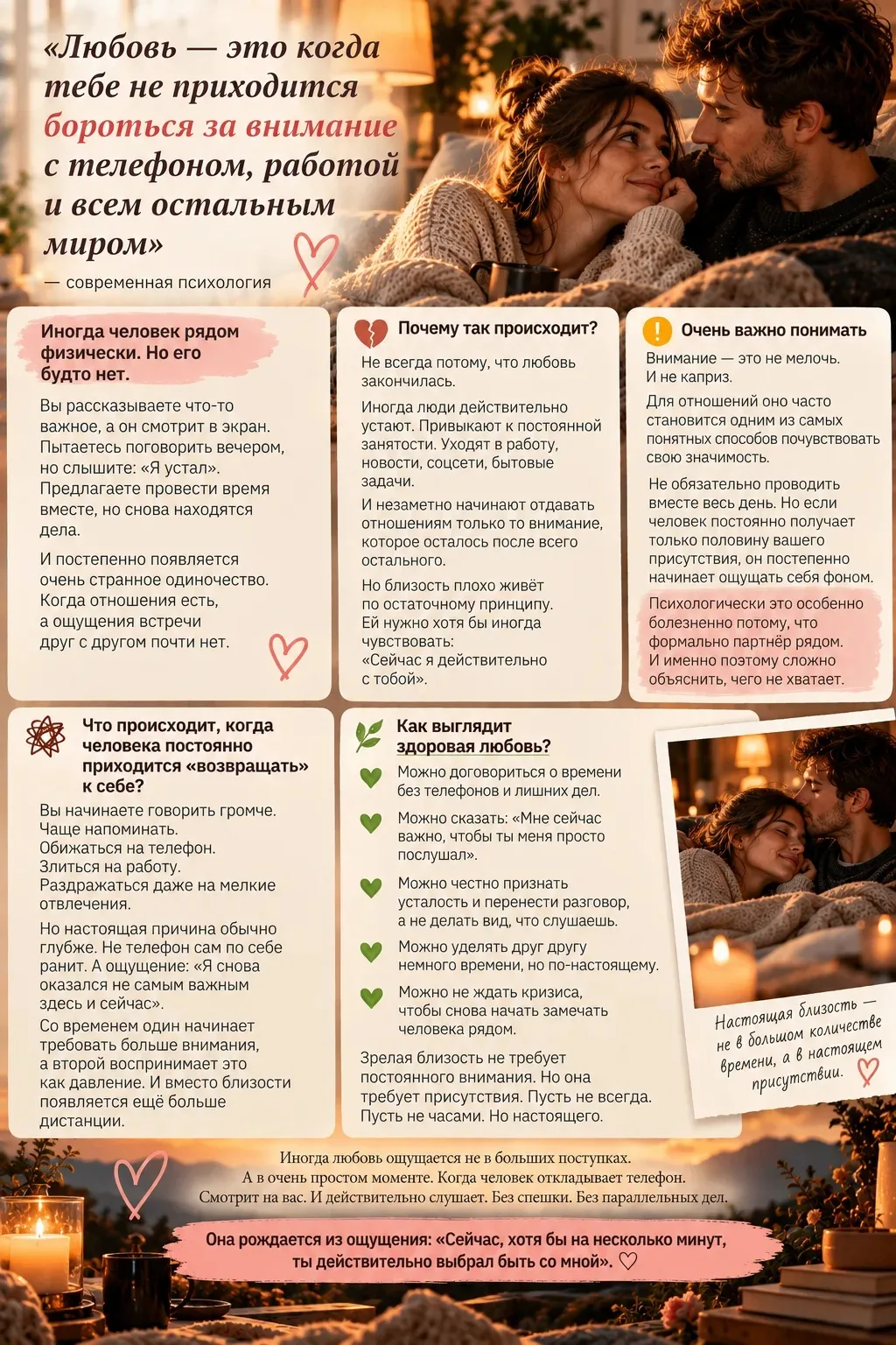 ✨ «Любовь — это когда тебе не приходится бороться за внимание с телефоном, работой и вс...