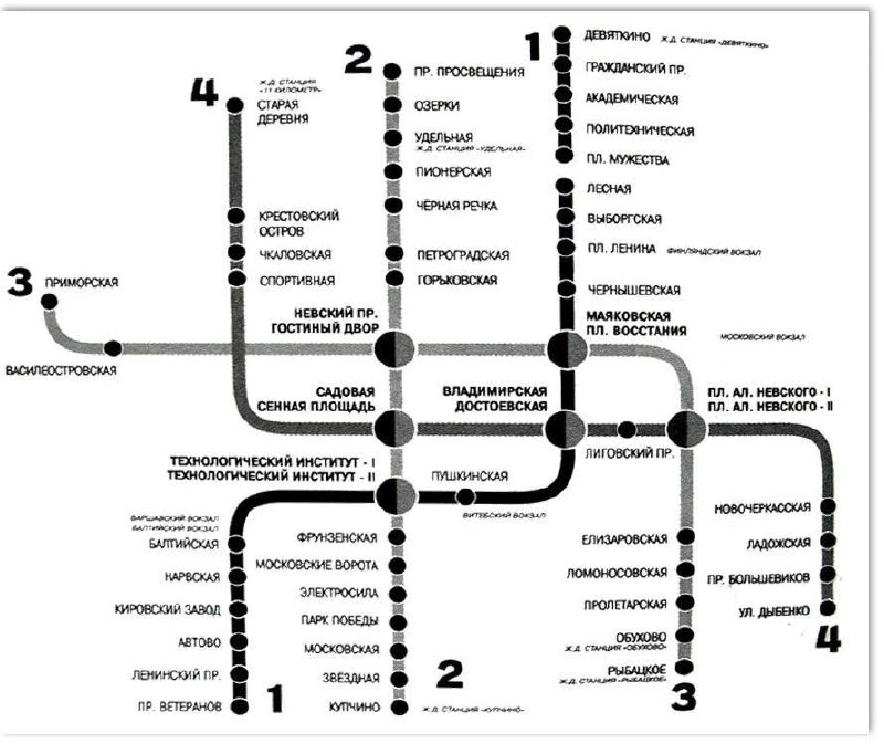 Старая карта метро Санкт-Петербурга, 2000 год