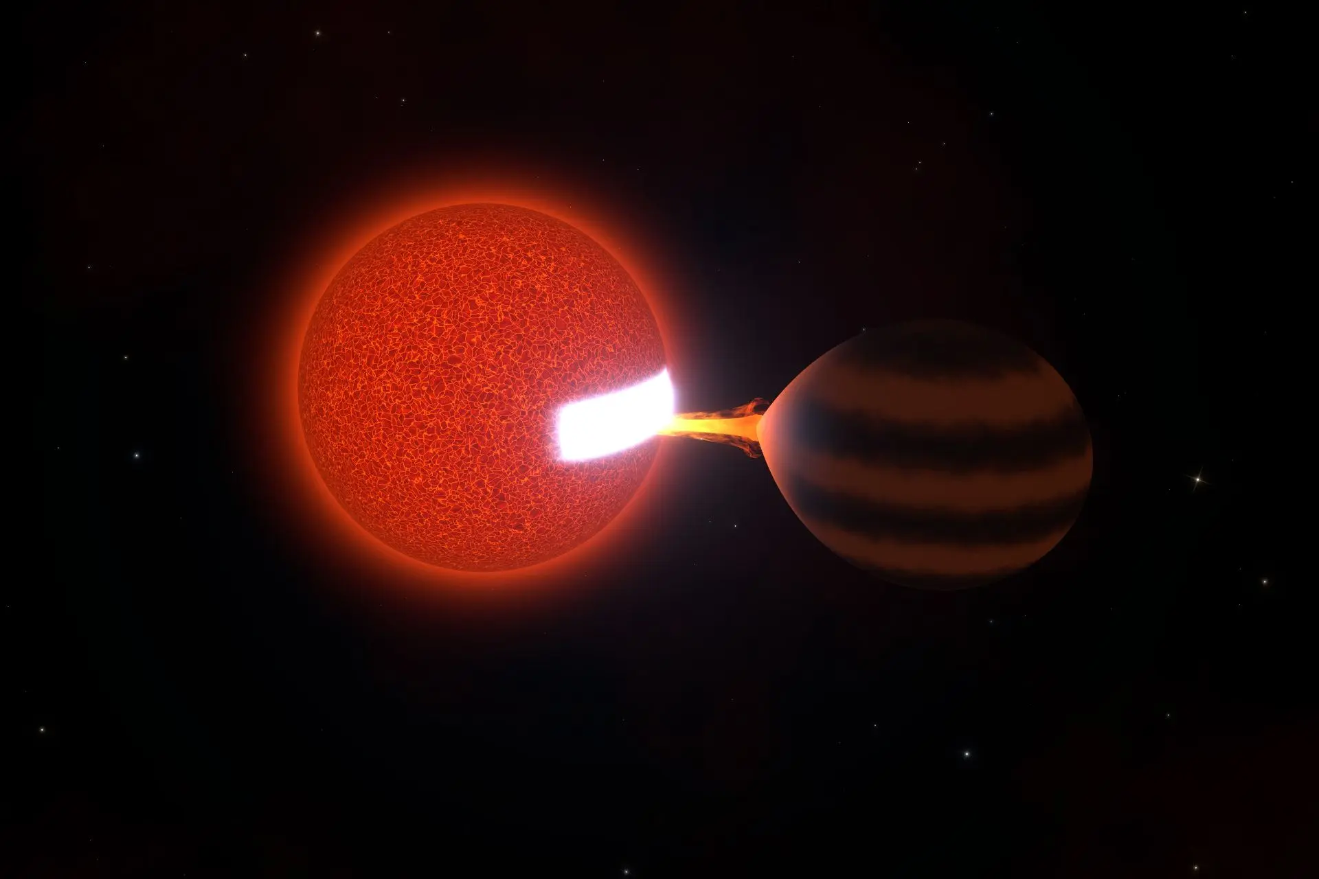 Художественное представление о системе ZTF J0440 + 2325. Коричневый карлик (справа) и к...
