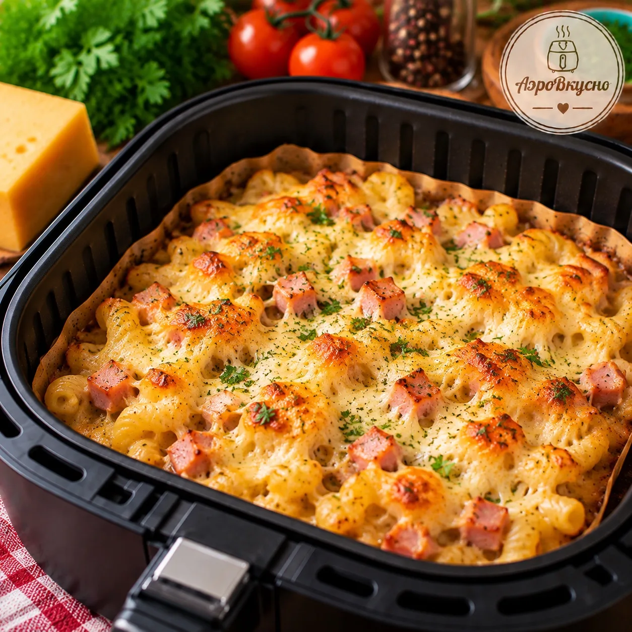 🧀 Запечённые макароны с сыром и ветчиной в аэрогриле