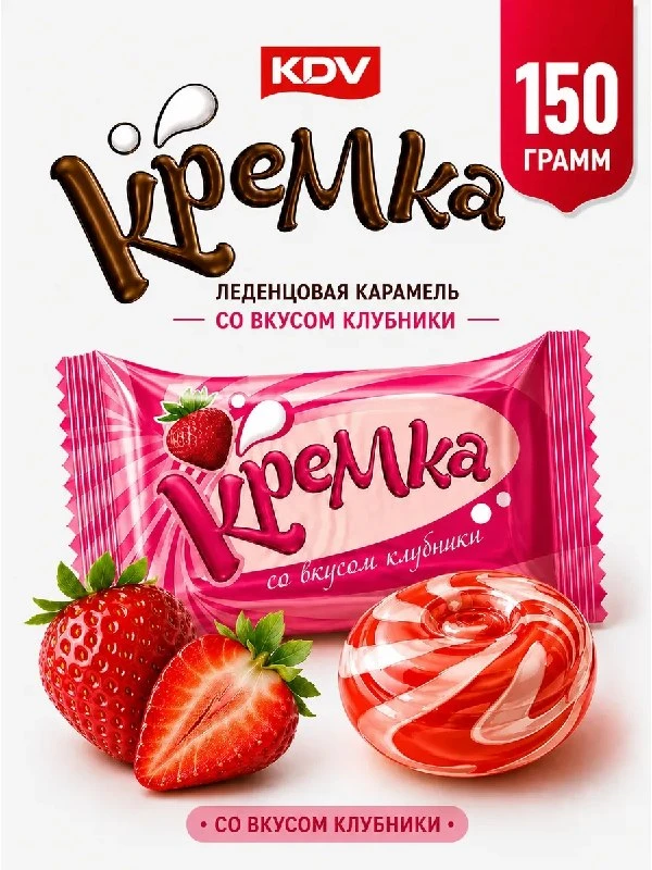 Конфеты леденцы Кремка клубника со сливками 150 г KDV