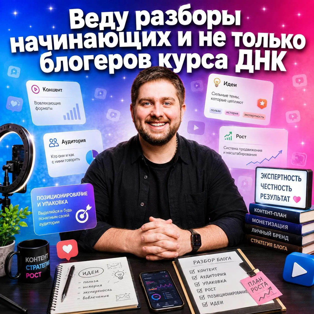 Веду разборы начинающих и не только блогеров курса ДНК