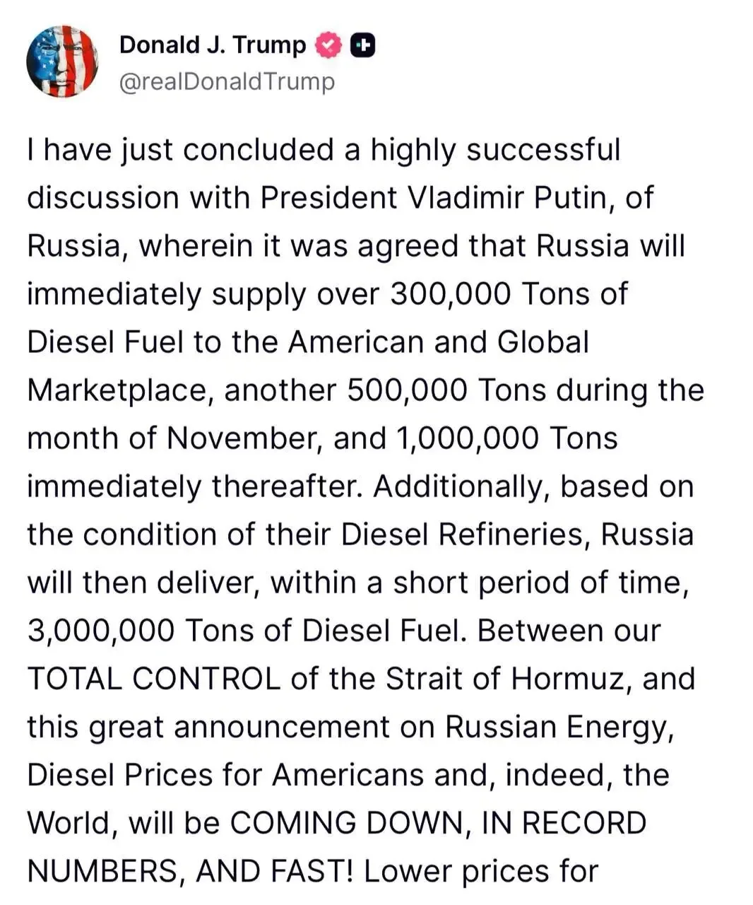 Трамп провел разговор с Путиным.