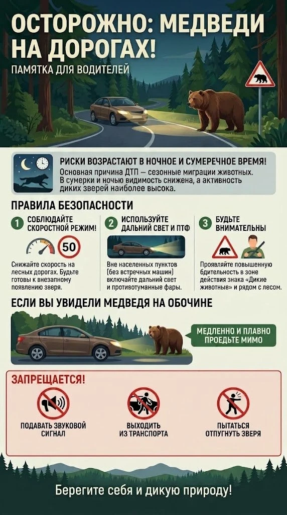Что делать водителю при встрече с медведем на дороге.