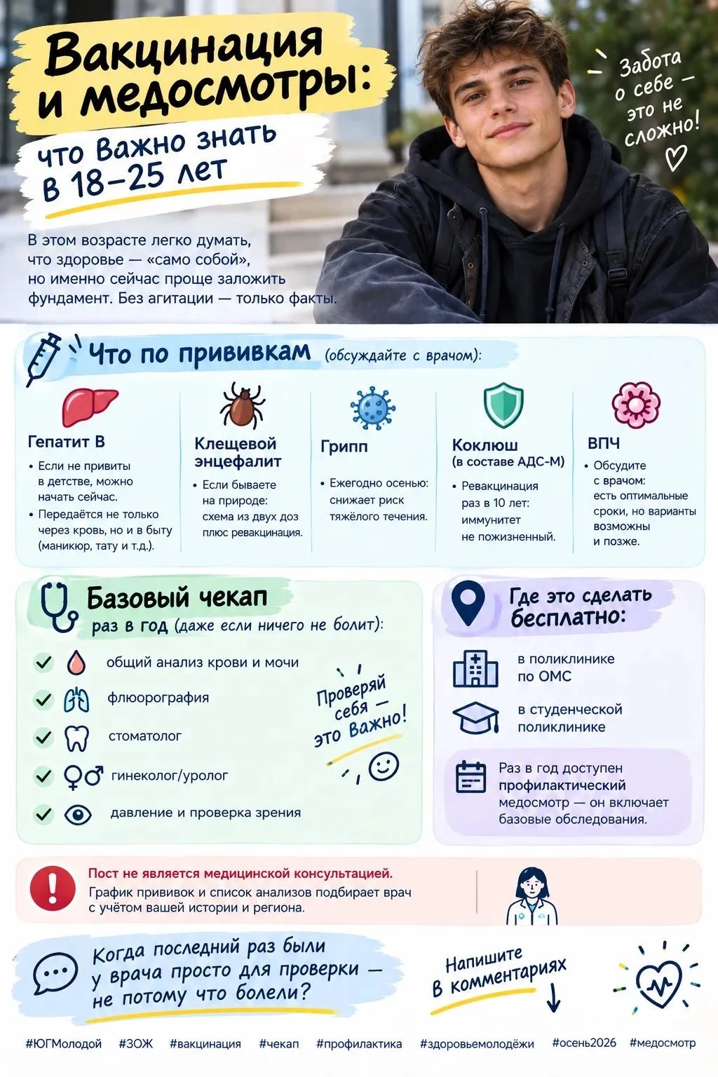 🩺 Вакцинация и медосмотры: что важно знать в 18–25 лет