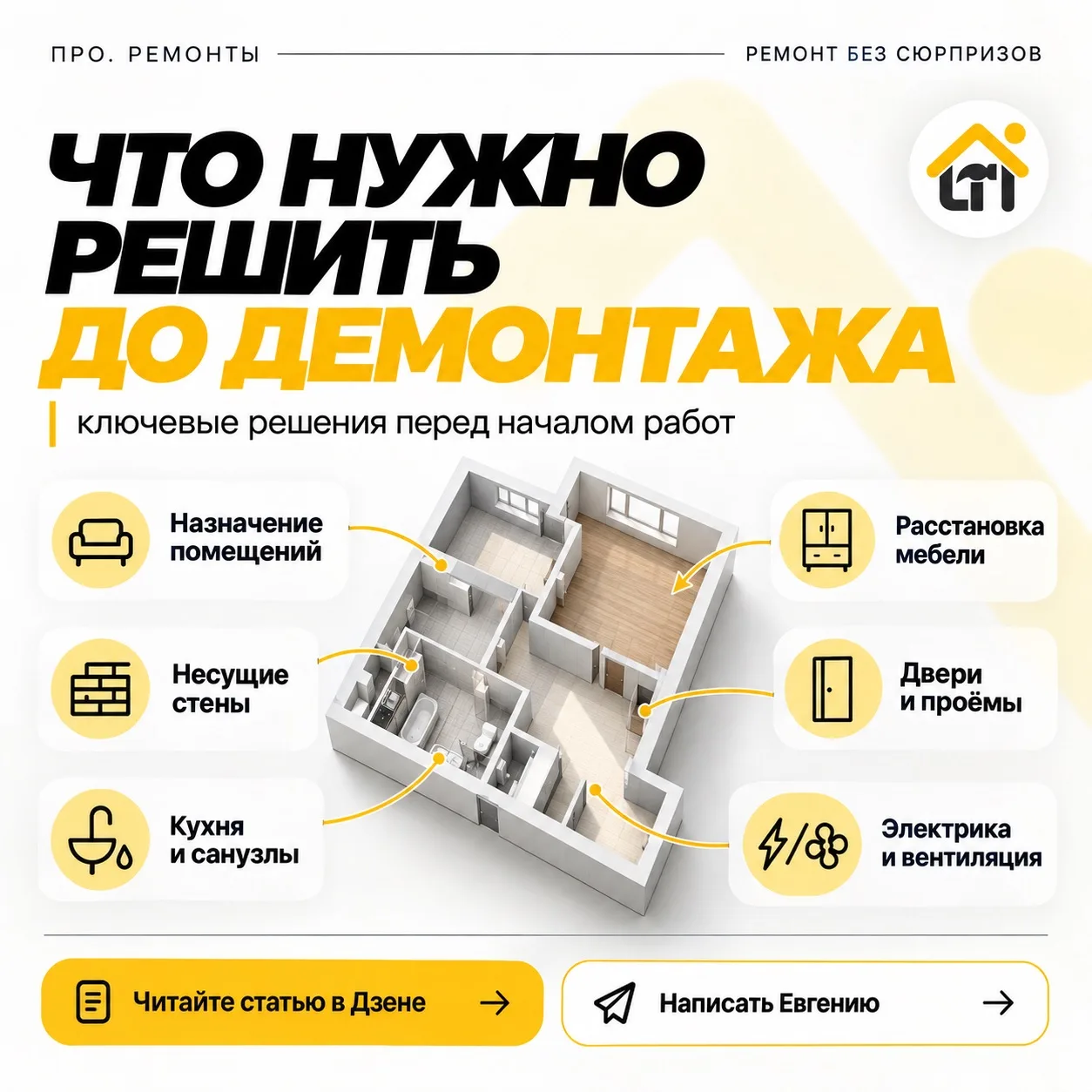 ⚡️Какие решения в планировке нужно принять до демонтажа?