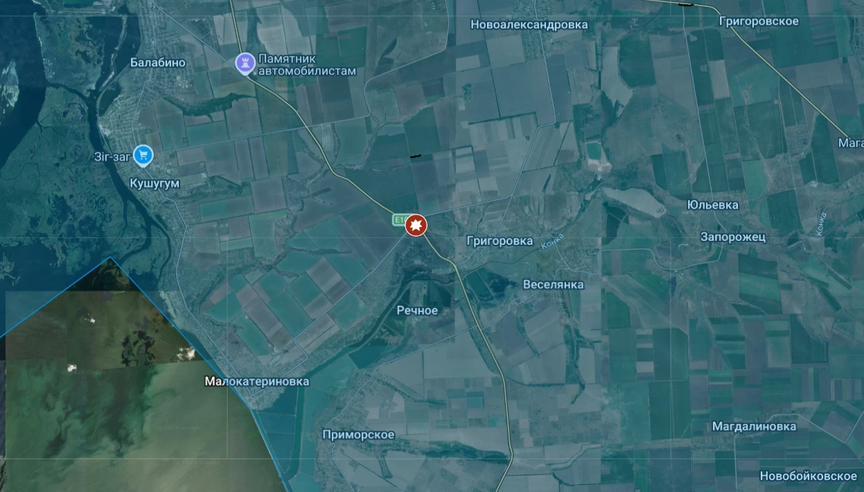 Запорожская область. Удар по хохлам в районе перекрестка между Малокатериновкой и Григо...