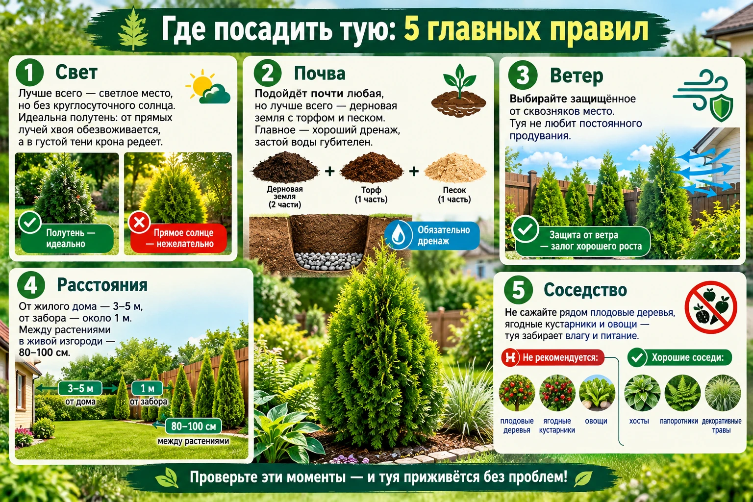 🌲 Где посадить тую: 5 главных правил