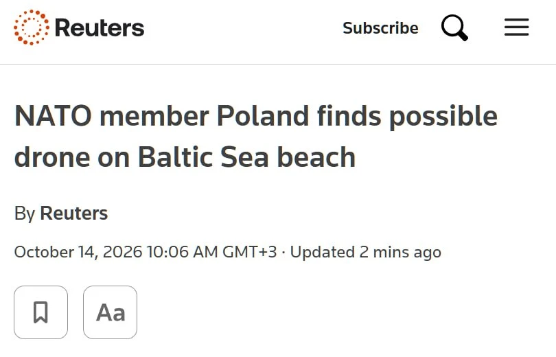 ⚡️ На пляже в Польше обнаружили обломки предположительно беспилотника, — Reuters.