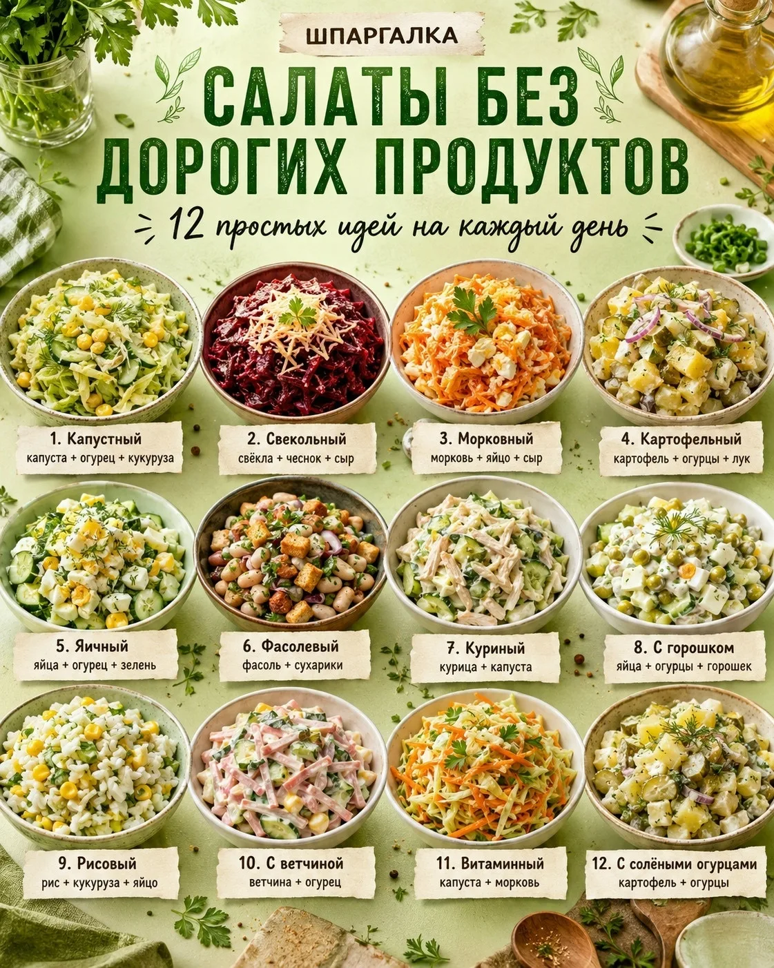 Салаты без дорогих продуктов — это не скучно, а очень вкусно 🥗