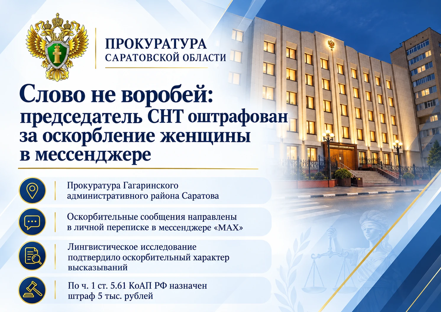 Слово не воробей: председатель СНТ оштрафован за оскорбление женщины в мессенджере