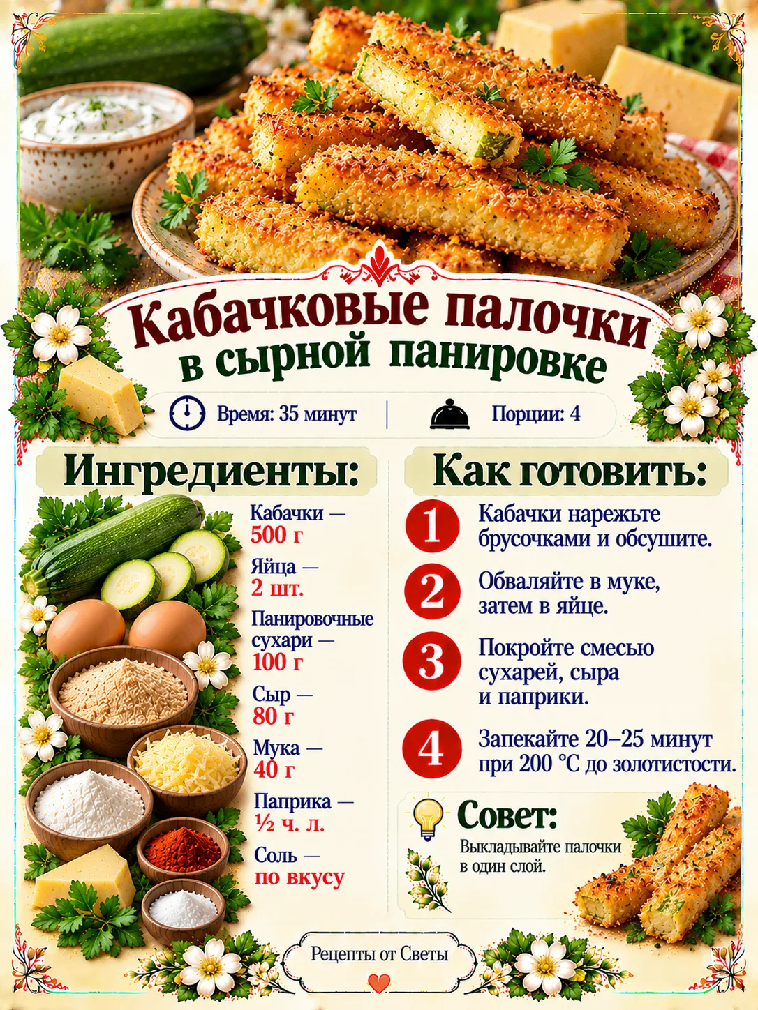 🥒 Хрустящие кабачковые палочки в сырной панировке, которые даже убеждённых нелюбителей...