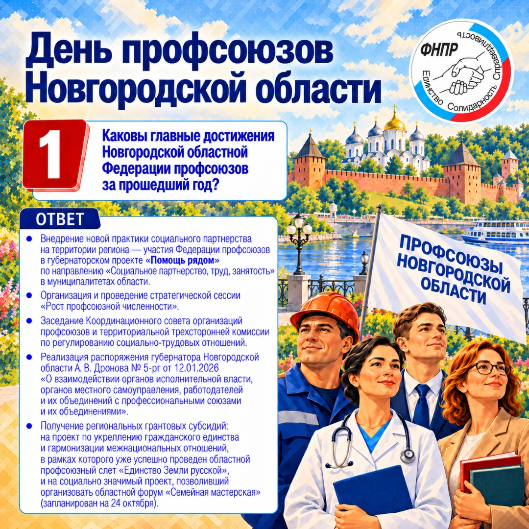 📢 Поздравляем с Днем профсоюзов Новгородской области!