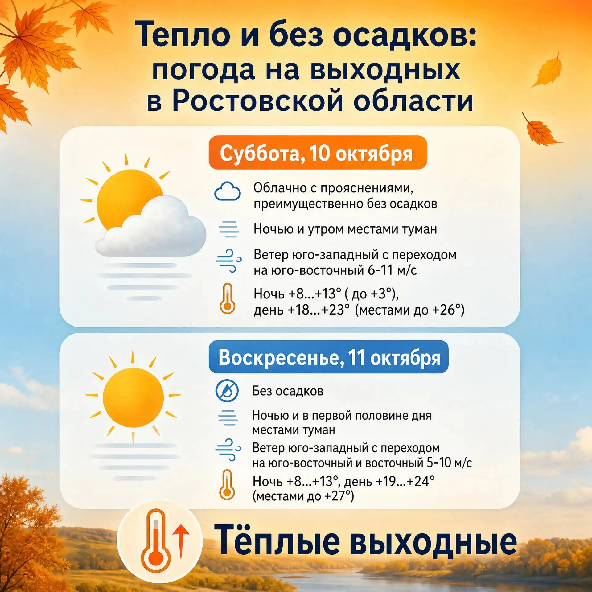 ⛅⛅⛅ Тепло и без осадков: какая погода ждёт жителей Ростовской области на выходных?