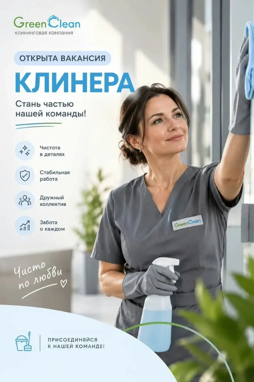 Открыта вакансия Уборщицы в школу (Октябрьский район)
