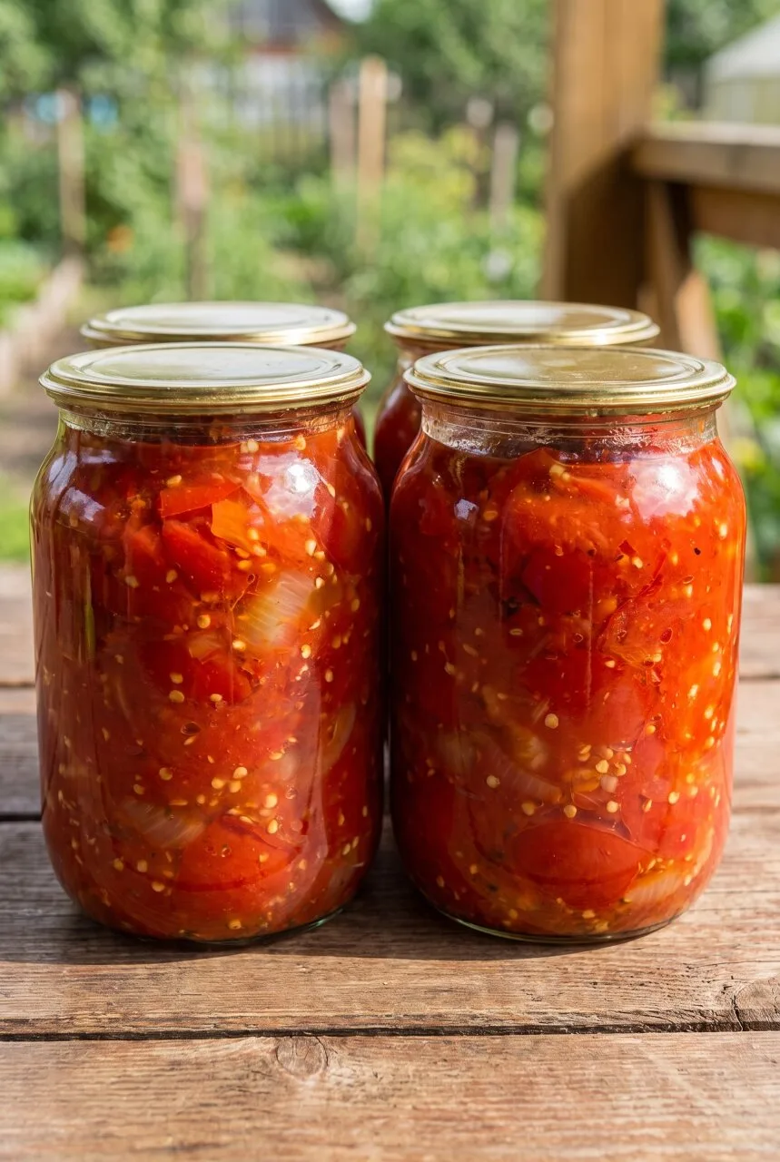 К холодной картошке я часто ставлю на стол эту помидорную закуску. Она получается густо...