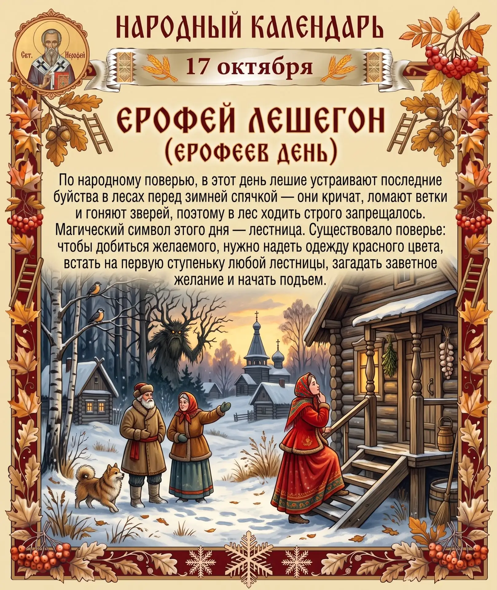 🗓️ В народе 17 октября празднуют Ерофея Лешегона.