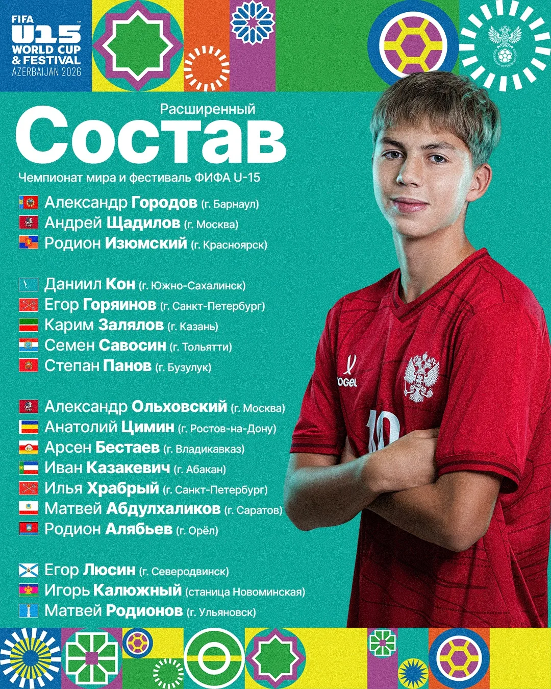 ⚡️🇷🇺 Определён расширенный состав сборной России U-15 на турнир ФИФА в Азербайджане!