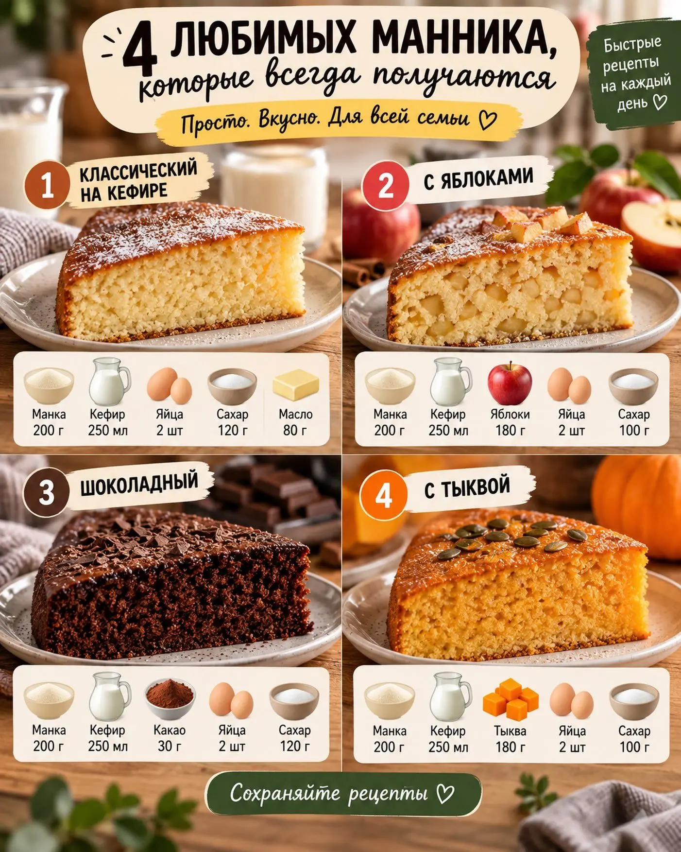 🥧 4 МАННИКА, КОТОРЫЕ ЛЕГКО ПОЛУЧАЮТСЯ