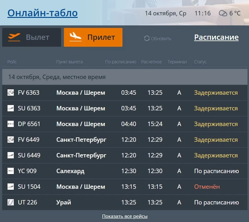 В Тюмени массово задерживаются рейсы в Москву.
