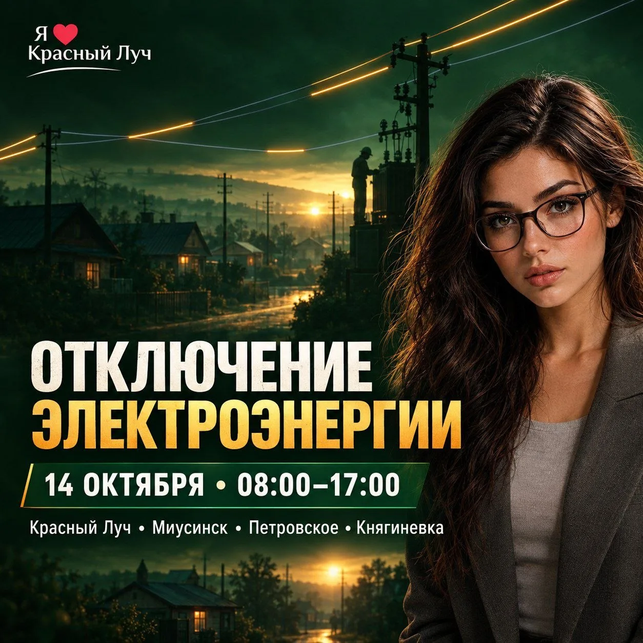 ⚡️ г. Красный Луч — 14.10.2026 с 08:00 до 17:00 в связи с ремонтными работами на ВЛ 0,4...