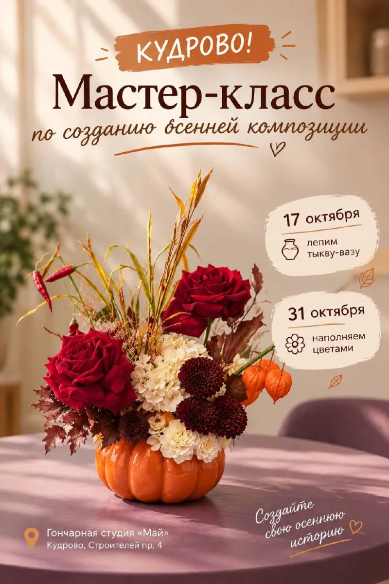 🎃 КУДРОВО, приглашаем на самый атмосферный мастер-класс этой осени🍂