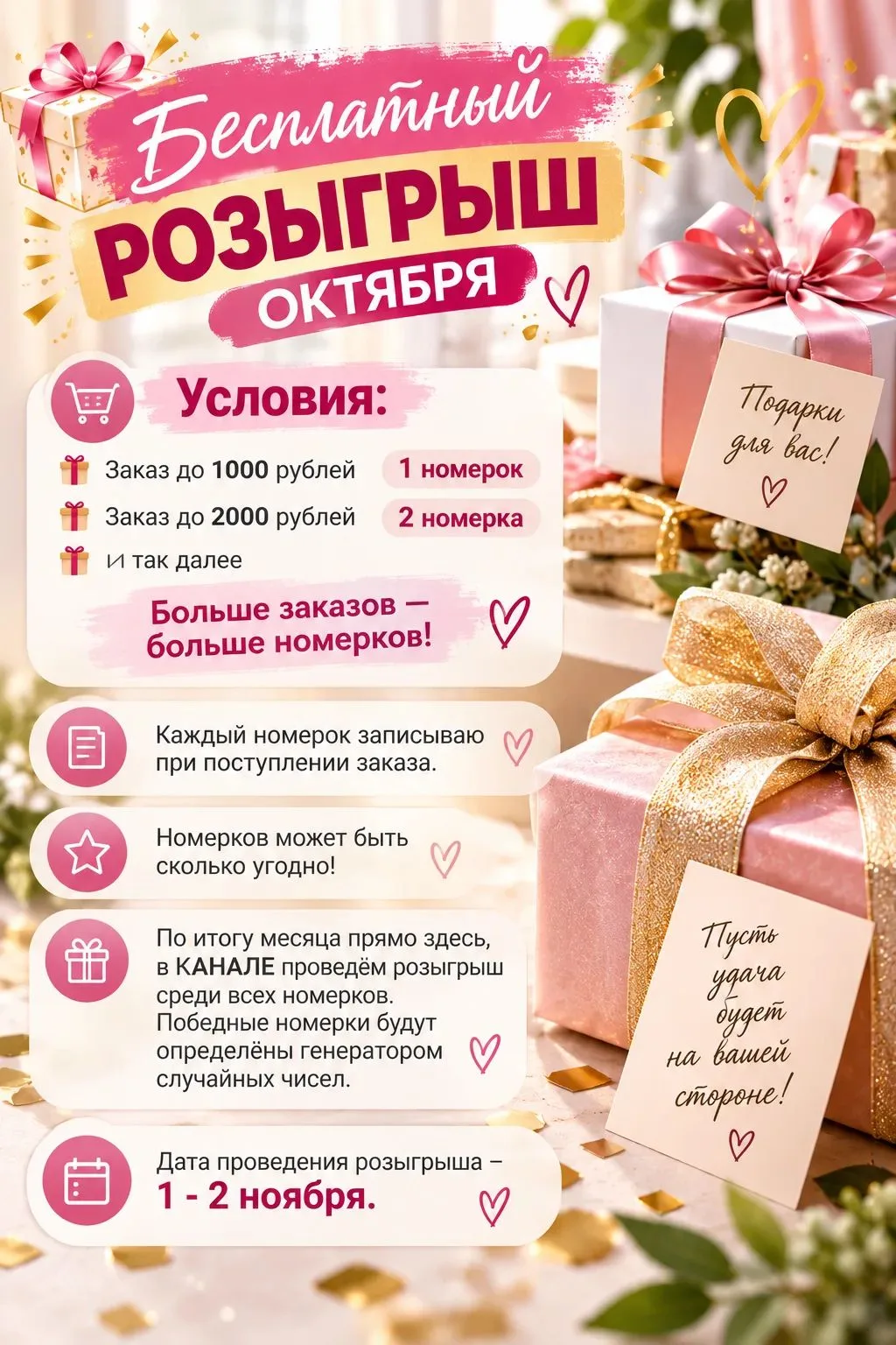 💥 БЕСПЛАТНЫЙ РОЗЫГРЫШ ОКТЯБРЯ  ДЛЯ УЧАСТНИКОВ КАНАЛА