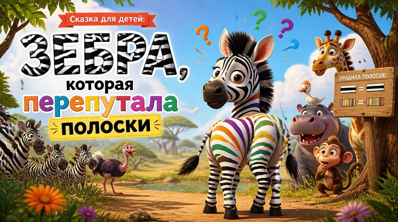 Сказка для детей: Зебра, которая перепутала полоски