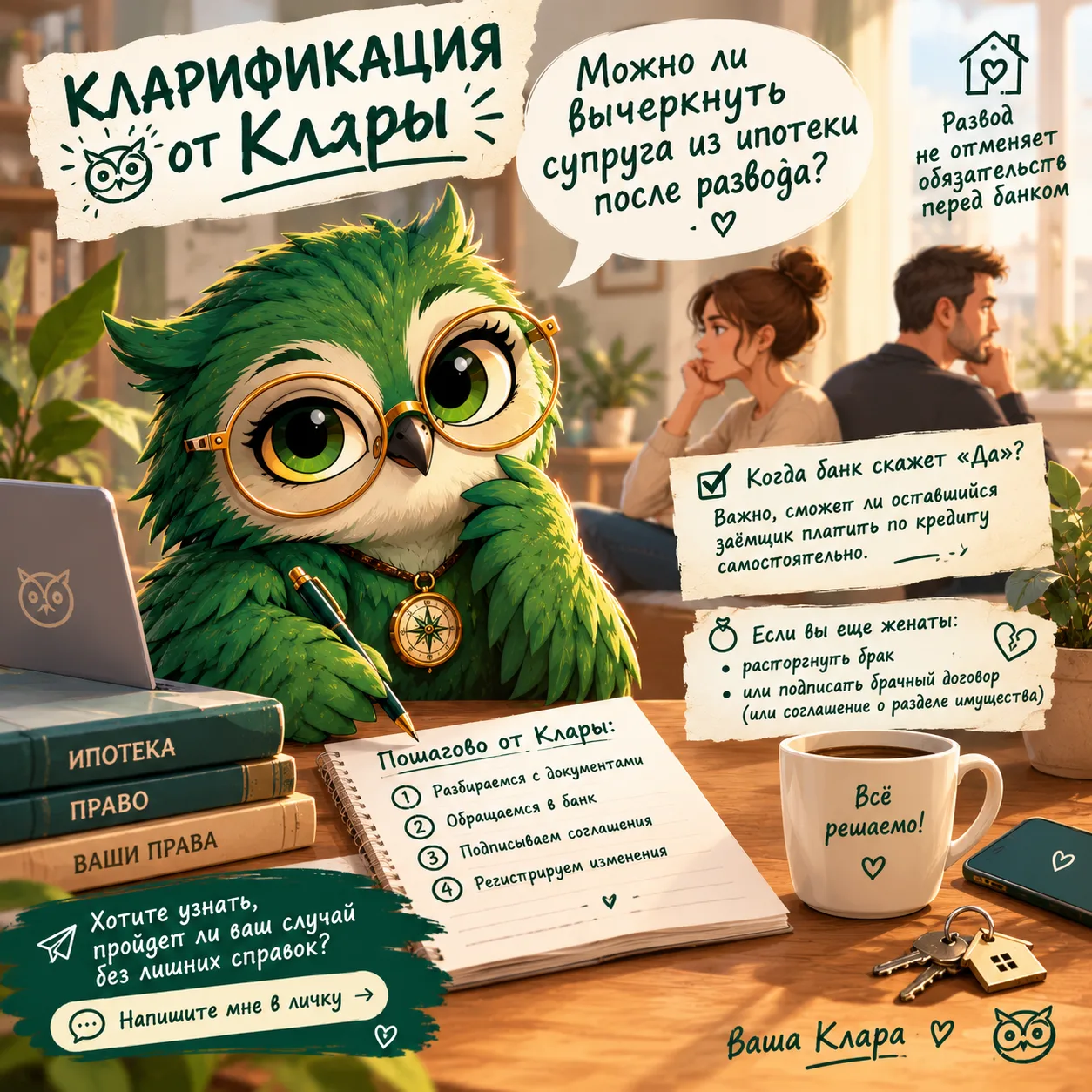 🦉 КЛАРИФИКАЦИЯ ОТ КЛАРЫ: Можно ли вычеркнуть супруга из ипотеки после развода?